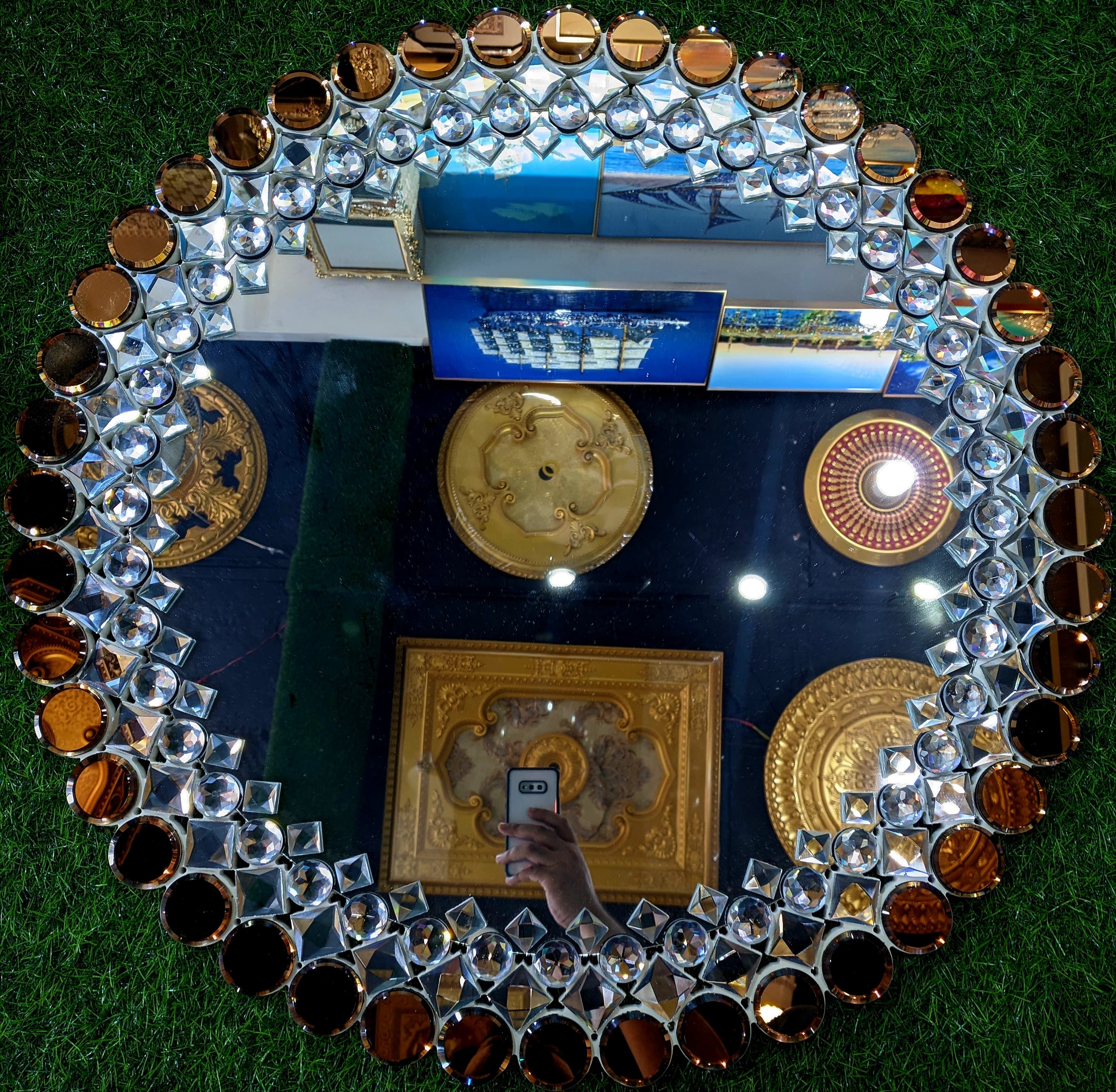 Large Round Mirror Wall Mounted Glass Vanity Make Up .Stone