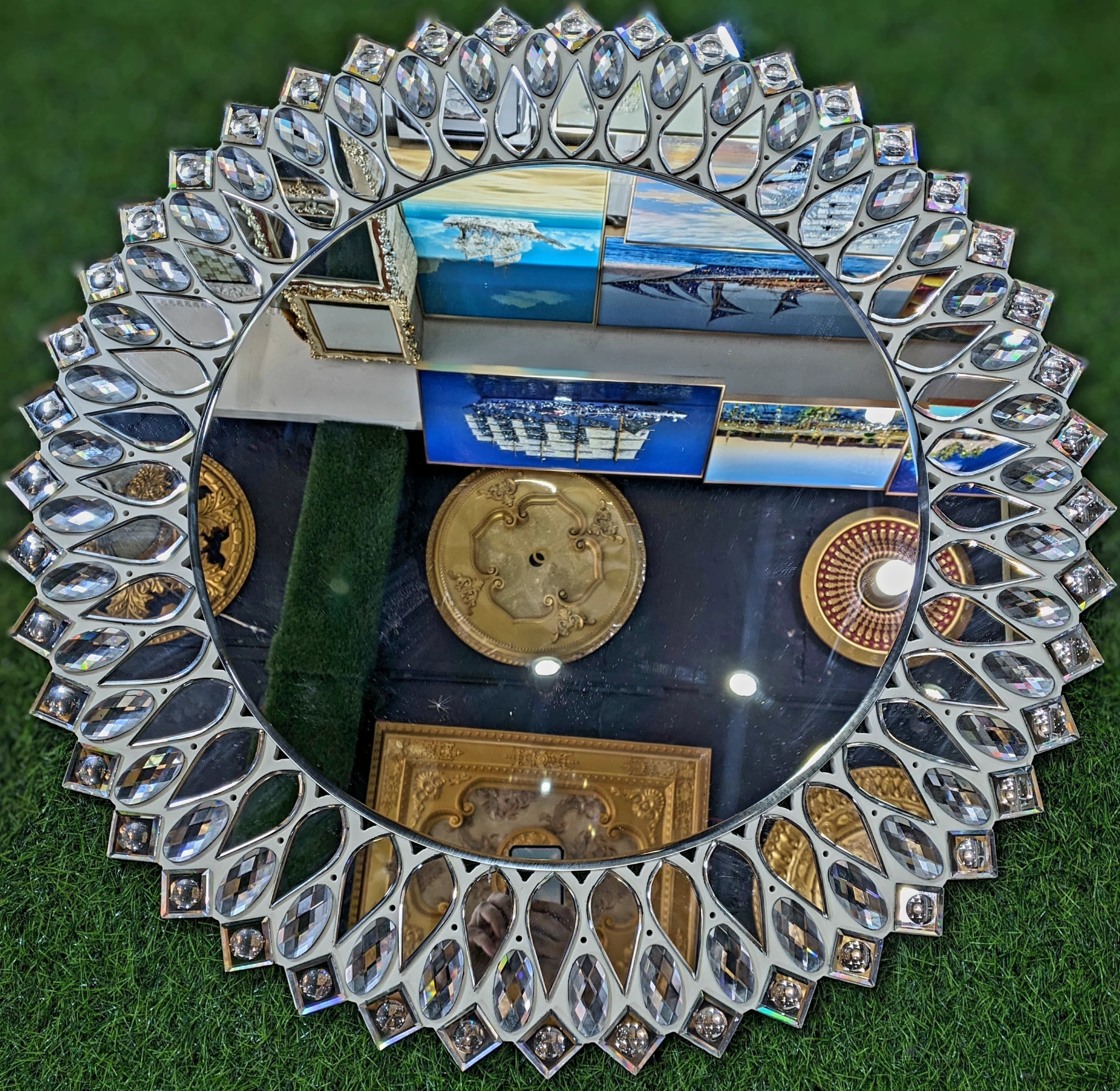 Large Round Mirror Wall Mounted Glass Vanity Make Up . Stone