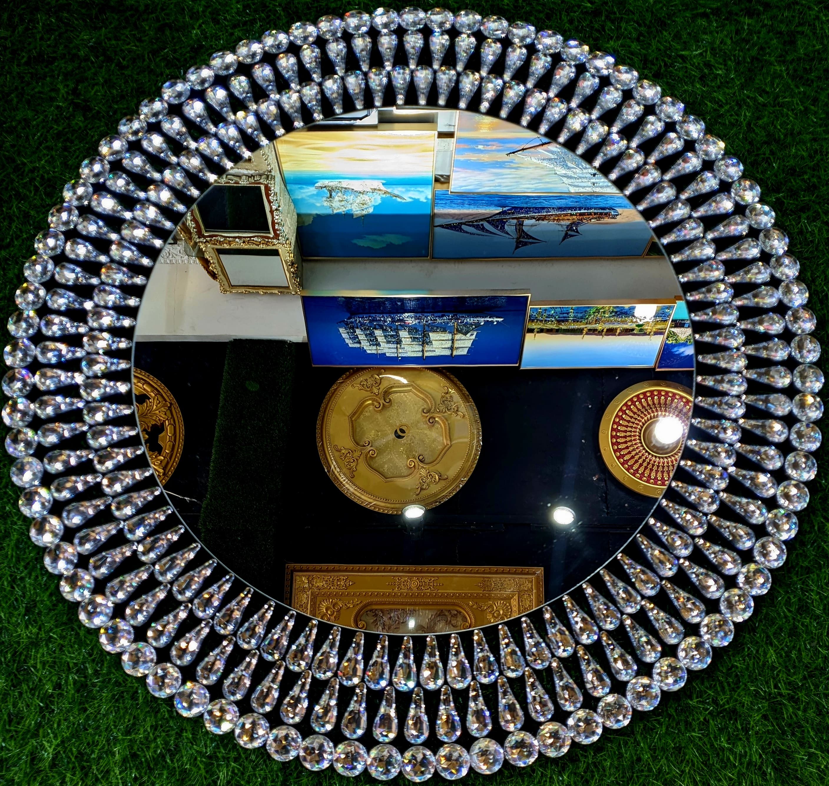 Large Round Mirror Wall Mounted Glass Vanity Make Up.Stone