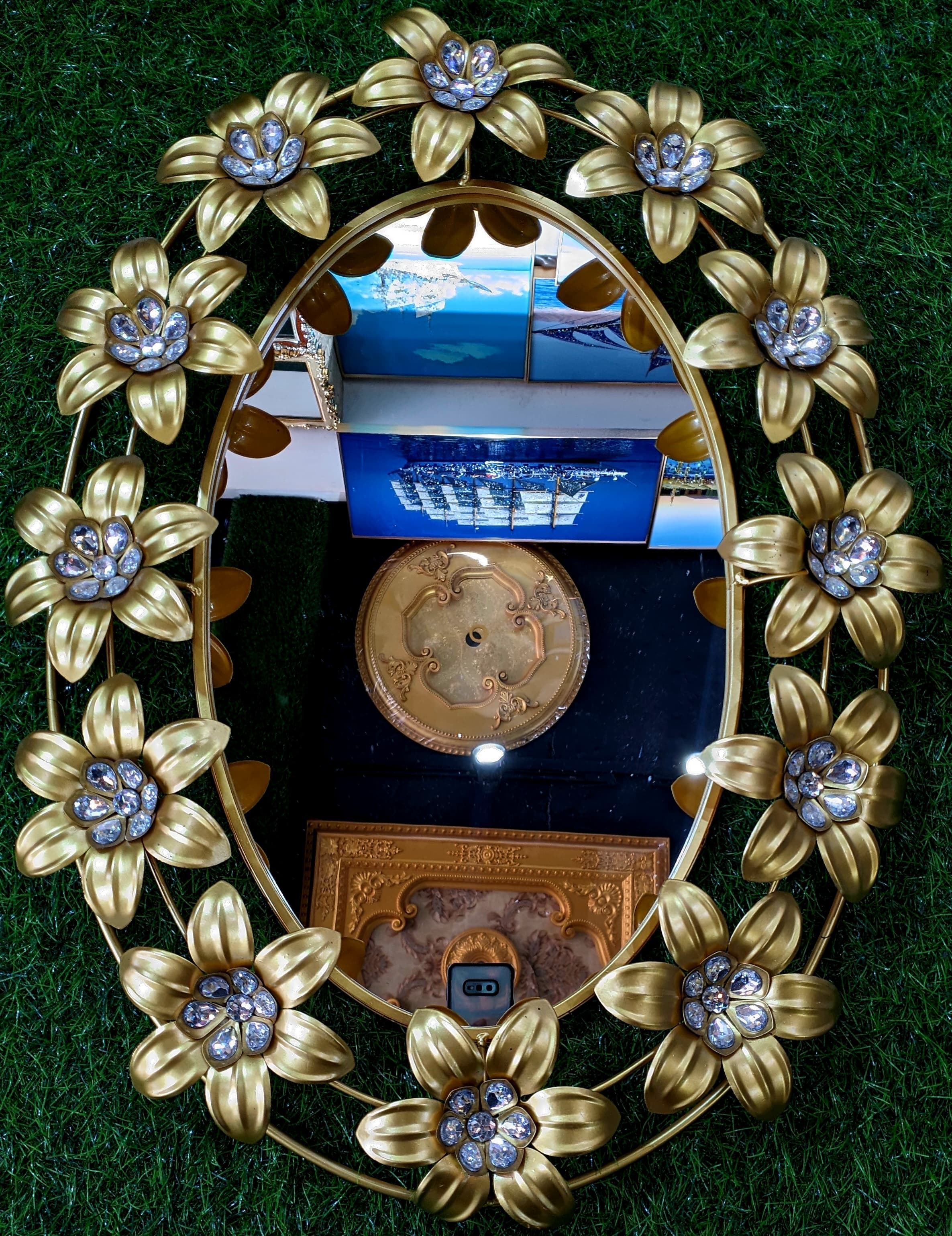 Large Oval Mirror Wall Mounted Glass Vanity Make Up  Metal