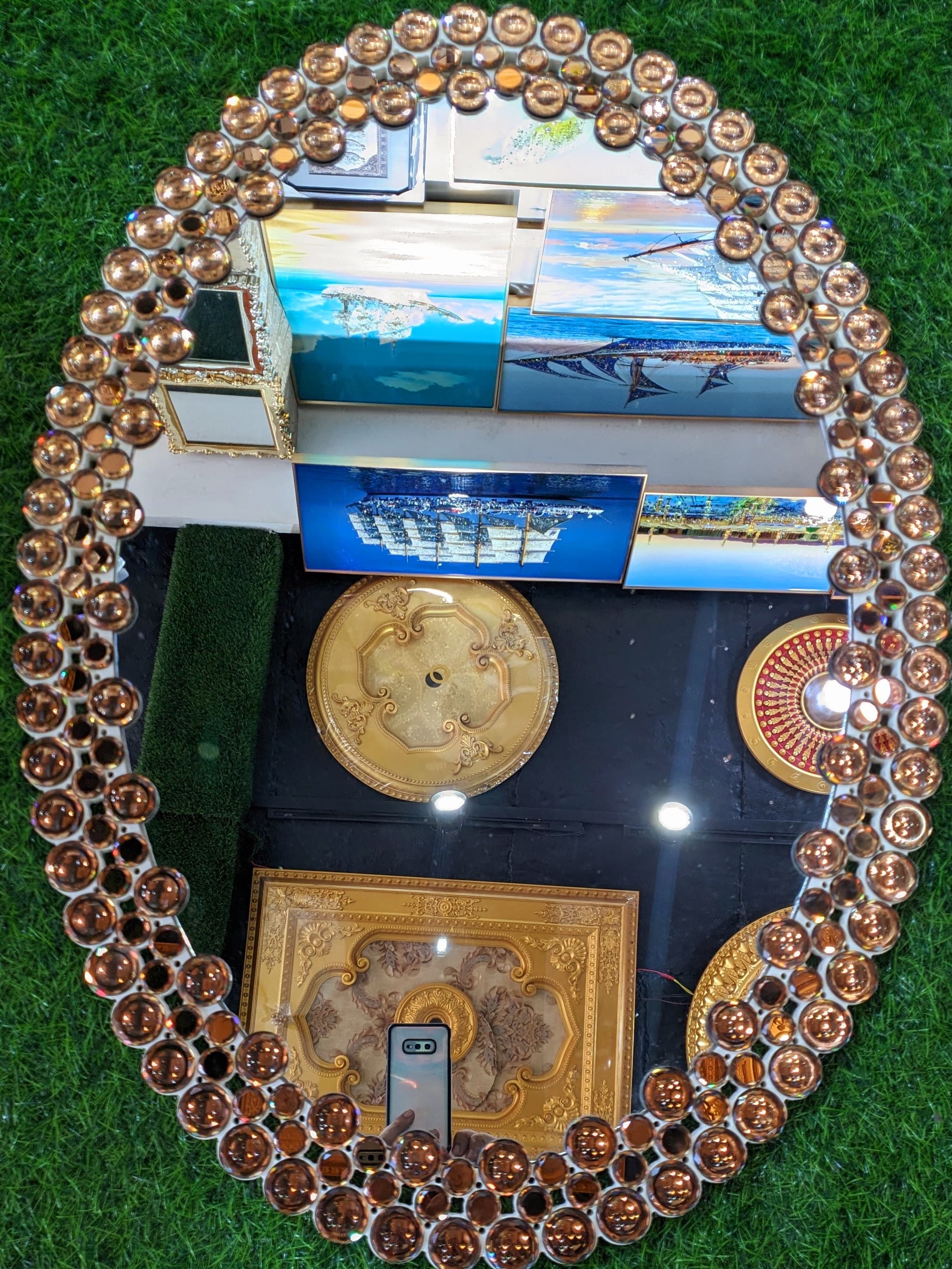 Large Oval Mirror Wall Mounted Glass Vanity Make Up.Stone